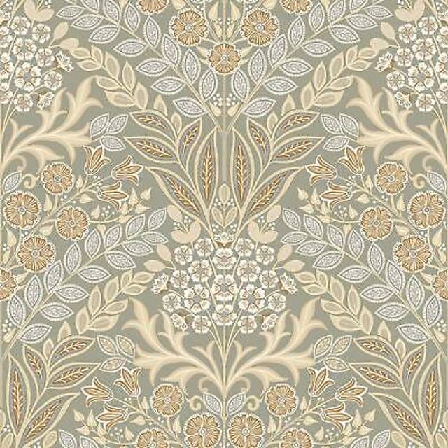 Arts Floral Taupe Wallpaper Flowers Leaves Textured Paste The Wall - Grandeco