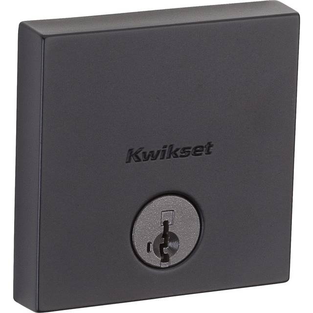 Kwikset Downtown Deadbolt Lock  Matte Black Square Exterior Keyed Front Entry Door  Pick Resistant SmartKey Rekey Security  Single Cylinder Dead Bolt