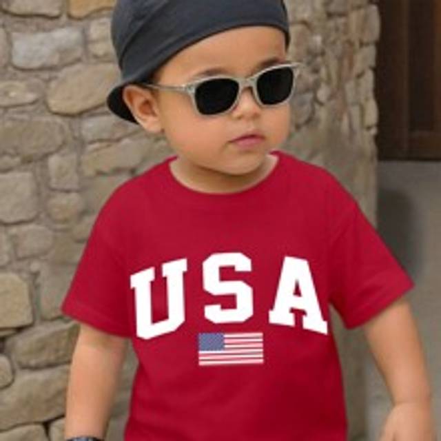 Ung pojke Casual och enkel T-shirt med rund hals med USA Independence Day Design, lämplig för sommaren - Röd (6Y,7Y,4Y,5Y)