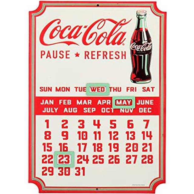 Open Road Brands Coca-Cola Calendar - Vintage Embossed Metal Coca-Cola Sign with Magnets for Kitchen or Office