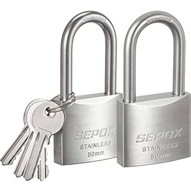 Keyed Alike Outdoor Padlocks with Stainless Steel Long Shackle and Lock Body Waterproof 50mm Heavy Duty 2 Pack Padlocks with Same Key Weatherproof