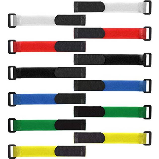 12Pcs Magic Sticker Battery Straps with Buckle 20x200mm Mixed Colours Hook & Loop Non-Slip Straps for RC Drones Planes Quads Cars