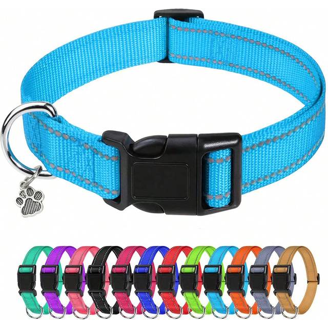 SHEIN Pet Supplies Nylon Reflective Collar With Paw Prints, For Large, Medium And Small Dogs, Adjustable Size