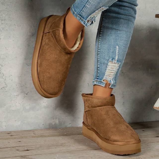 SHEIN Women&#39;s Casual & Warm Slip-On High Heel Thick Bottom Short Snow Boots For Autumn And Winter, For Indoor & Outdoor Wear