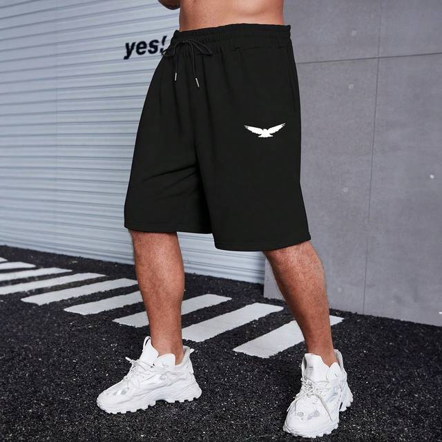 Manfinity Men Plus Animal Print Drawstring Waist Shorts Pattern Graphic Size