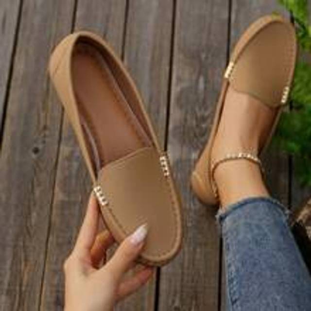 2025 Höst Nya Dam Platta Loafers 2021 Mode Lågskurna Bilskor Mjuka Sulor Momskor Plus Size Mocka Casual Skor Alla Hjärtans Dag - Kaki (CN36,CN37,CN38,CN39,CN40,CN41,CN42,CN43,CN44)