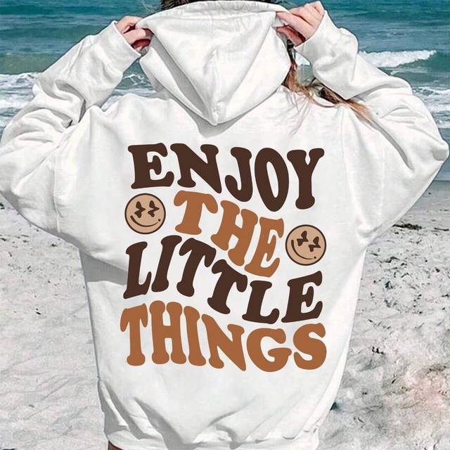 SHEIN Teen Girl Casual Minimalist Cartoon Face Letter Print White Long Sleeve Oversized Hoodie, Suitable For Autumn/Winter