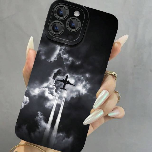 SHEIN Apple 1pc Gray Sky Patterned TPU Anti-Drop Soft Phone Case Compatible With IPhone, High-End Aircraft Design