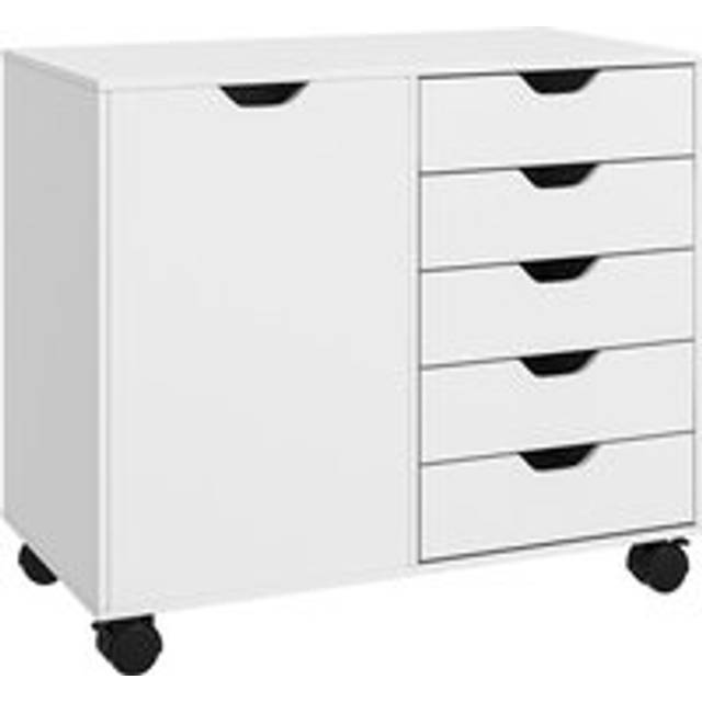 HOMCOM Modern Mobile 5-Drawer Cabinet w/ Door - Office Storage Cabinet White | TJ Hughes