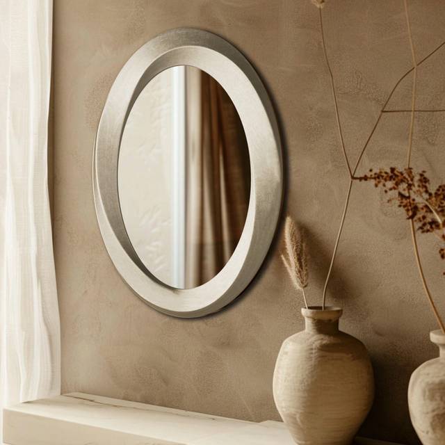 SHEIN Rustic Oval Mirror Antique Gold Wood Framed Accent Mirror Wall Decorative