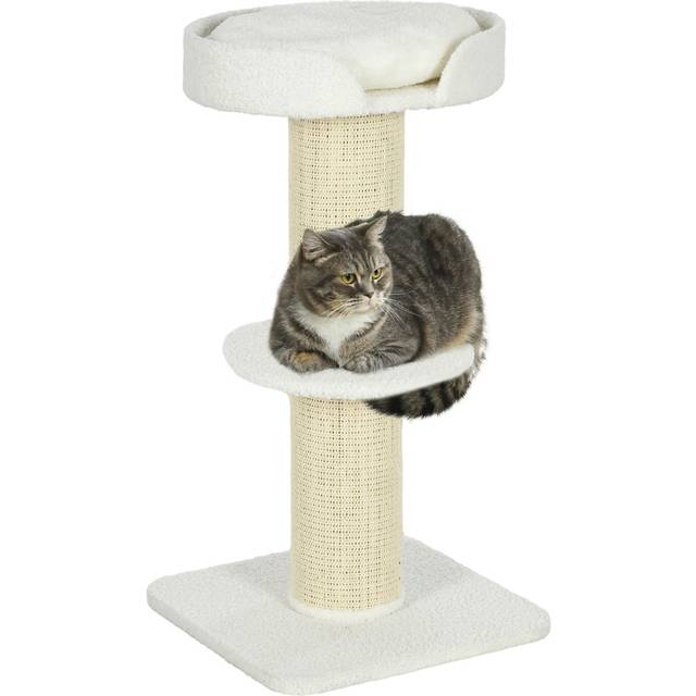 PawHut Cream and White 2 Tier Cat Resting Tree with Top Basket - 23 x 48 x 52cm