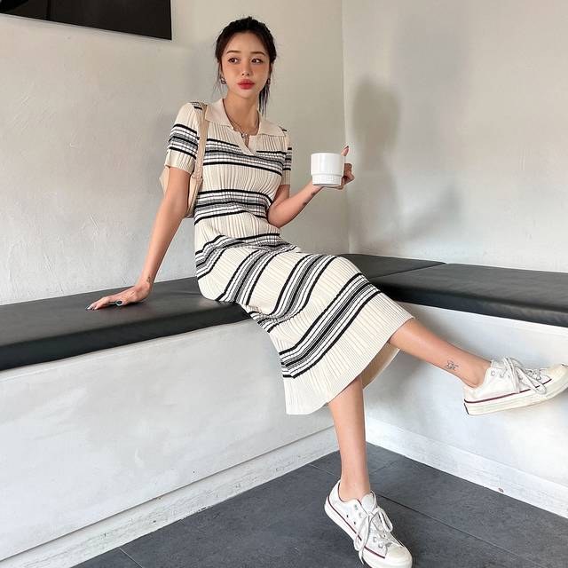 DAZY Striped Pattern Ribbed Knit Jumper Dress