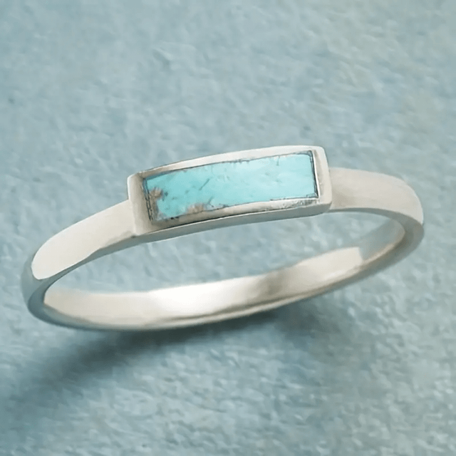 SHEIN Normcore Style Silver Plated Turquoise Inlaid Narrow Ring, Suitable For Men And Women, Multi-Sizes Available