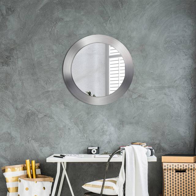 Huldar Round Glass Framed Wall Mounted Accent Mirror in Grey (60cm H X 60cm W X 0.8cm D)
