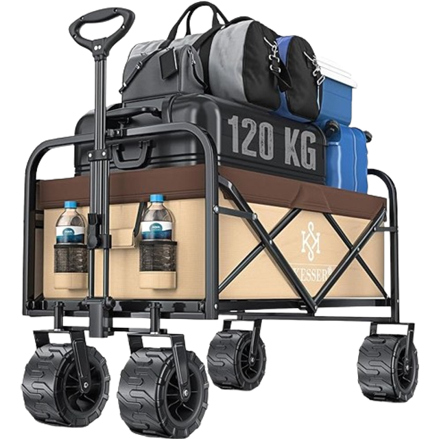 KESSER® rullvagn vikbar med breda däck, handvagn, transportkärra, rullvagn | inkl. 2 nätfickor | hopfällbar | gummidäck | transportvagn trädgårdssläp mintgrön