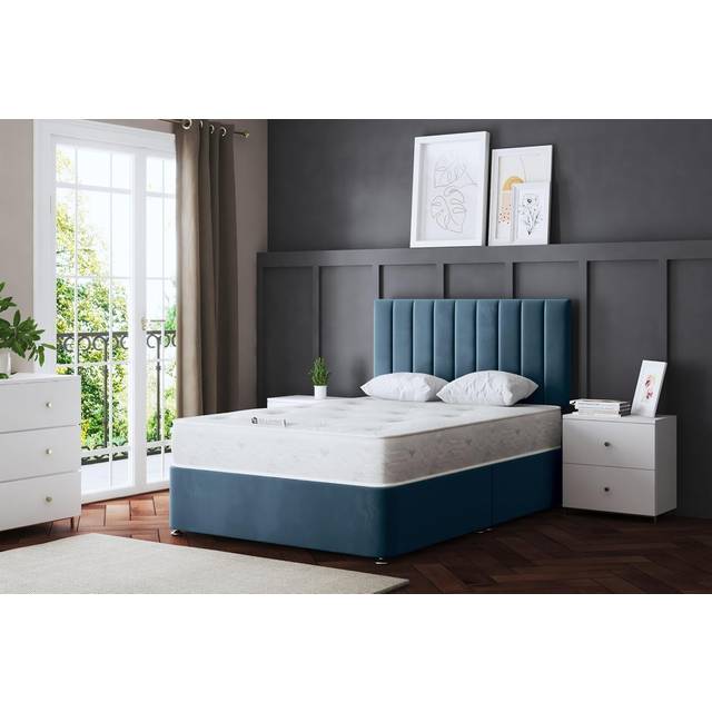 Amelia Blue Upholstered Panel Divan Bed Small Single