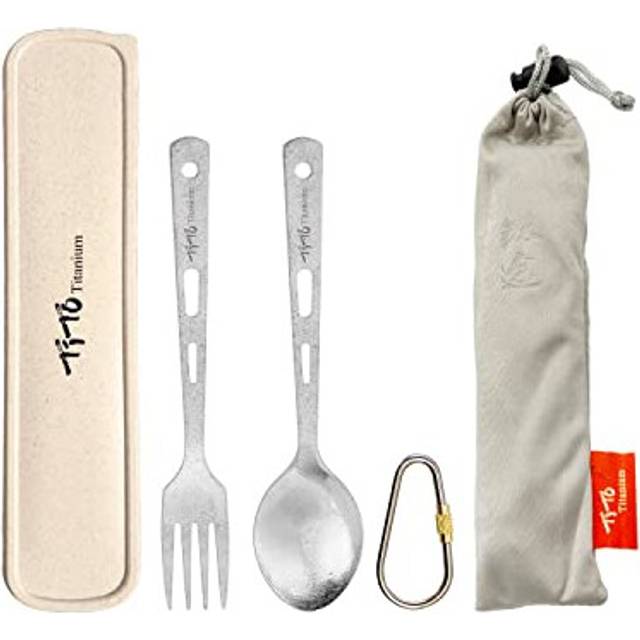 Spork Tableware Set Outdoor Camping Titanium Spoon Knife Collection 3 New Environmental Protection Sets with Box And Cloth Bag (2pcs titanium set)