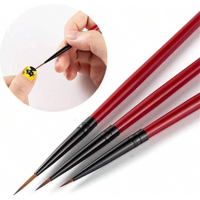 SHEIN 3Pcs/Set Crystal Fine Liner Brush Nail Art Striping Brushes Thin Line Nail Brush Detail Painting Pen Gel Nail Painting Tools