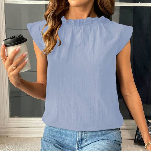 SHEIN Women&#39;s Elegant Sleeveless Blouse With Ruffle Collar