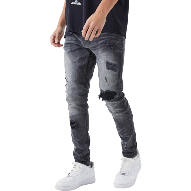 Skinny Stretch Rip & Repair Self Fabric Jeans - Grey - 36R