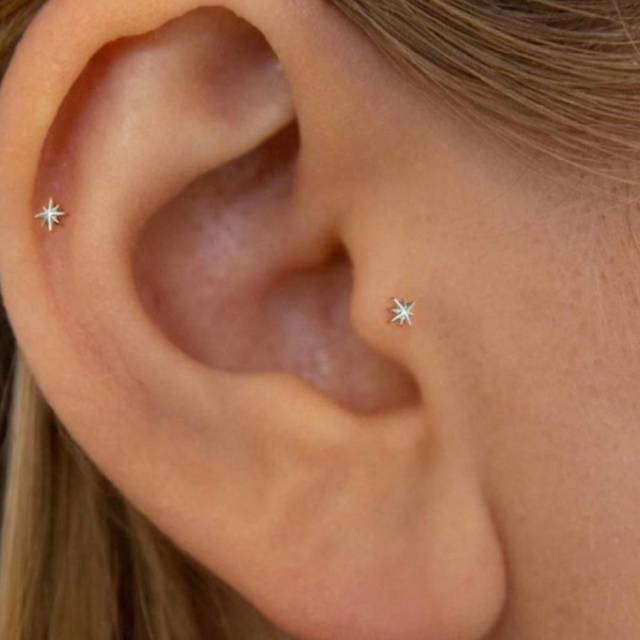 SHEIN 1 Pair 925 Sterling Silver Star Stud Earrings Cartilage Helix Piercing Jewelry For Women Daily Wear Wedding Party Engagement Anniversary Valentine&#39;s D