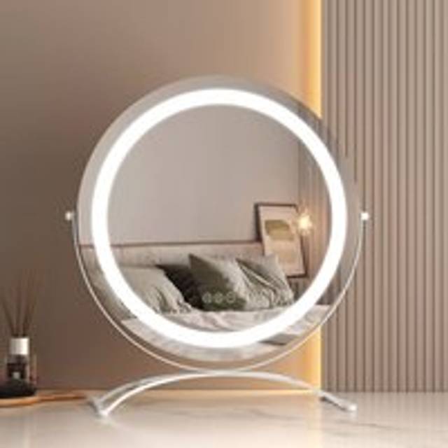 Emke - Hollywood Mirror 360° Rotation Dressing Table Mirror with Lights 3 Color Lighting Dimmable led Cosmetic Vanity Mirror White ф50cm