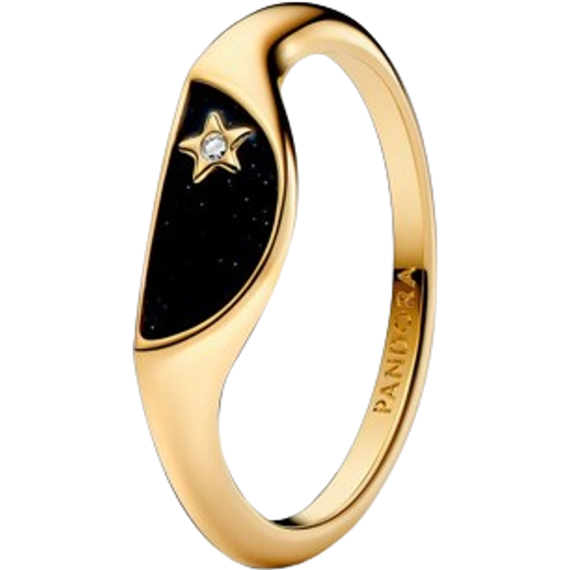 Pandora Rings - Halved signet 14k gold-plated ring withcubic zirco - black - Rings for ladies - 54