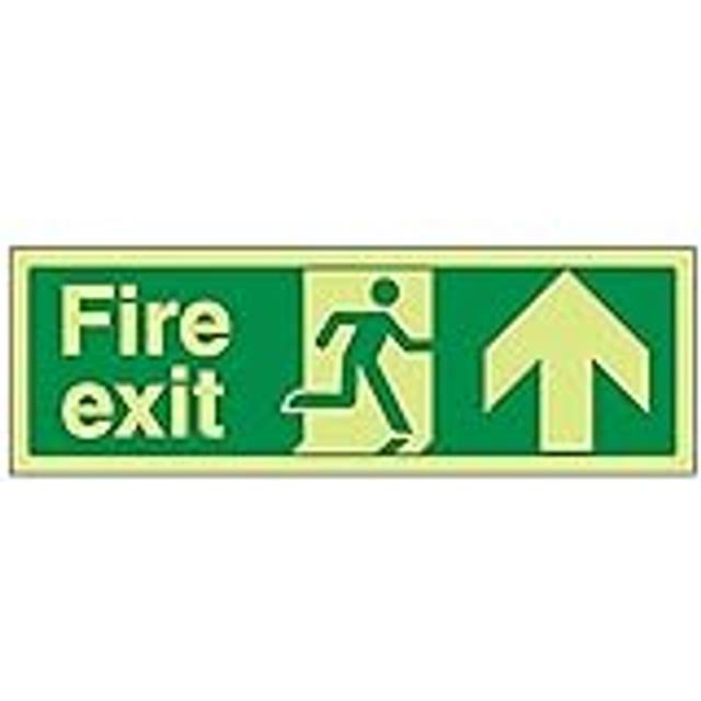 VSafety Glow In The Dark Fire Exit Arrow Up Sign - 300mm x 100mm - Rigid Plastic