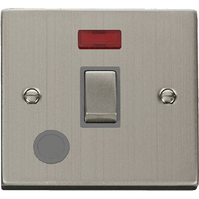 Click Deco 20A 1 Gang DP 'Ingot' Switch With Flex Outlet and Neon Stainless Steel Insert Grey