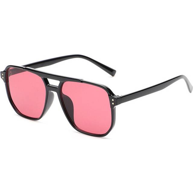 (Black purple red, As the picture) Retro Double Bridges Square Sunglasses Women Nail Decoration Eyewear Shades