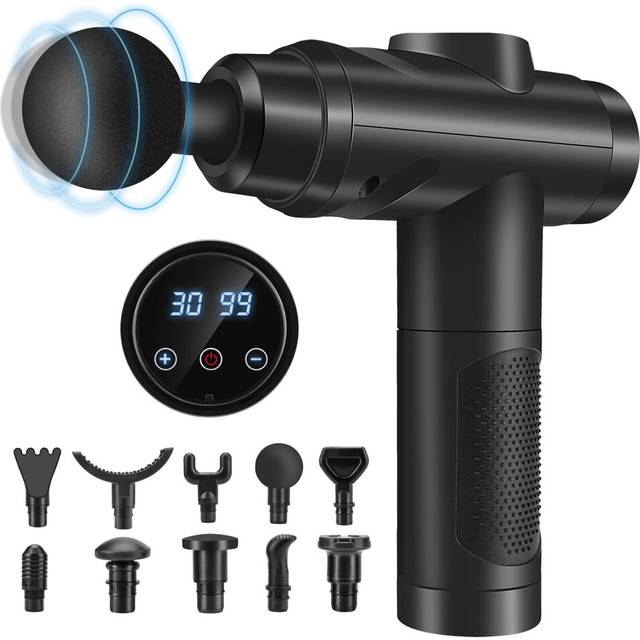 Massage Gun Deep Tissue, Muscle Percussion Massager with 30 Speeds Quiet Hand Massagers with LCD Touch Screen 10 Heads for Shoulder Body Back