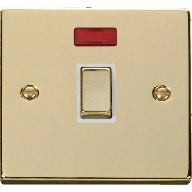 Click Deco 20A 1 Gang DP 'Ingot' Switch with Neon Polished Brass Insert White