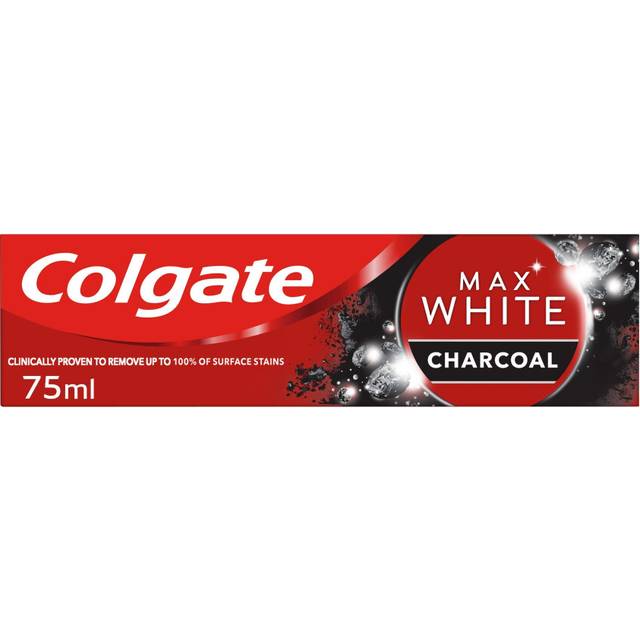 Colgate Tandkräm Max White Charcoal, Fluorbaserad Formula som Skyddar mot Karies och tar Bort Fläckar för Vitare Tänder – 75ml