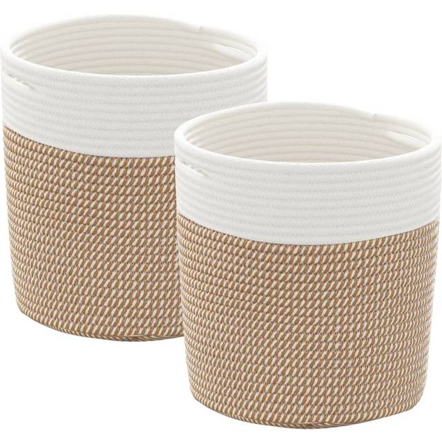 vidaXL Storage Baskets 2 pcs Brown and White Ø28x28 cm Cotton - Multicolour