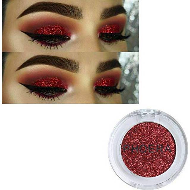 AQUAPURITY PHOERA GLITTER EYESHADOW PRESSED PIGMENT SHIMMER METALLIC EYE SHADOW EYE FACE BODY PALETTE SPARKLY MAKEUP (107 HOT RED)