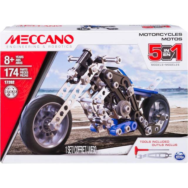 Meccano Erector  5 in 1 Model Building Set - Motorcycles  174 Pieces  for Ages 8 and up  STEM Construction Education Toy