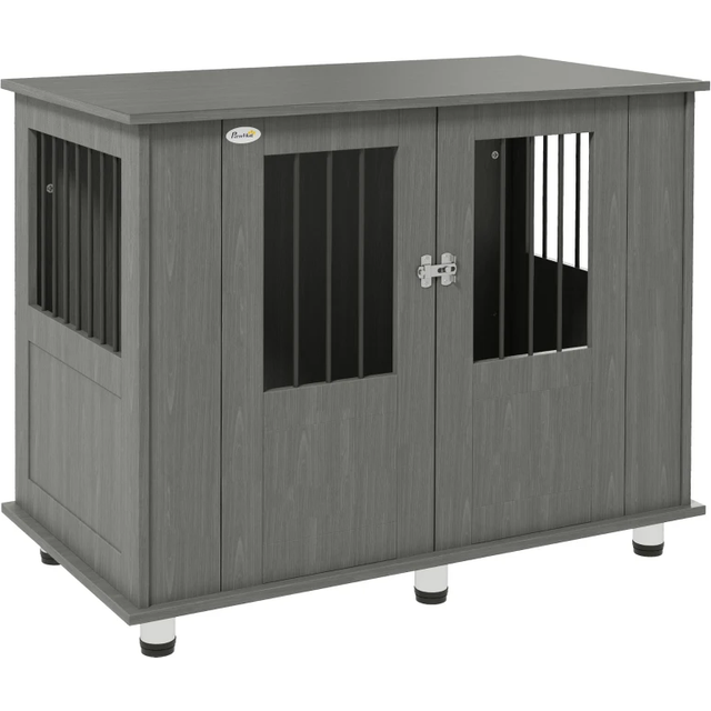 Pawhut Dog Crate Table For Medium And Large Dogs With Magnetic Door For Indoor Use, 100 X 55 X 80 Cm, Grey