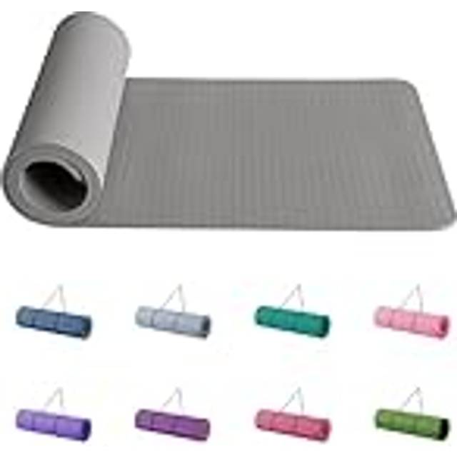 Good Nite yogamatta träningsmattor träning pilates fitnessmatta för kvinnor män halkfri tjock 10 mm högdensitet gymnastikmattor med bärrem Tpe 183 x 61 x 1 cm