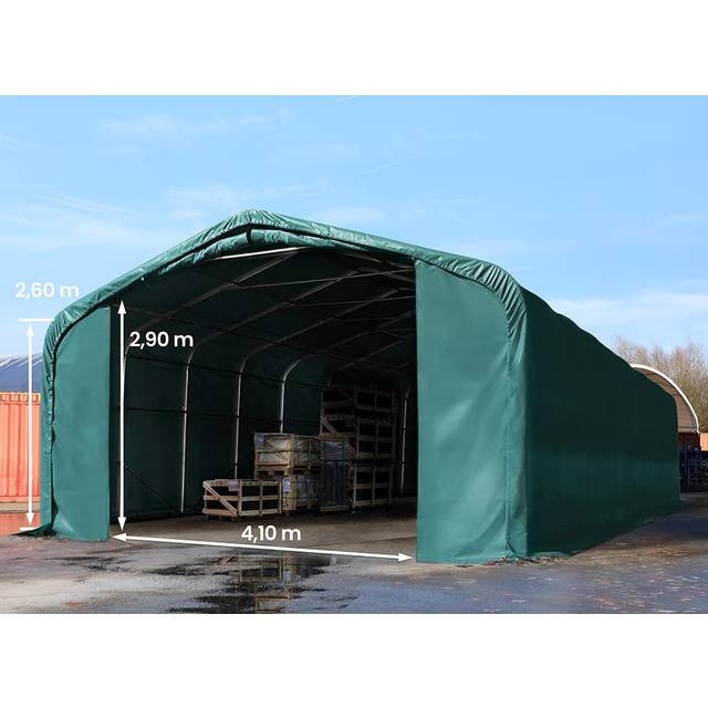 TOOLPORT 6x36m 2.6m Sides Commercial Storage Shelter, 4.1x2.9m Drive Through, PVC 850, dark green without statics package - (49516)
