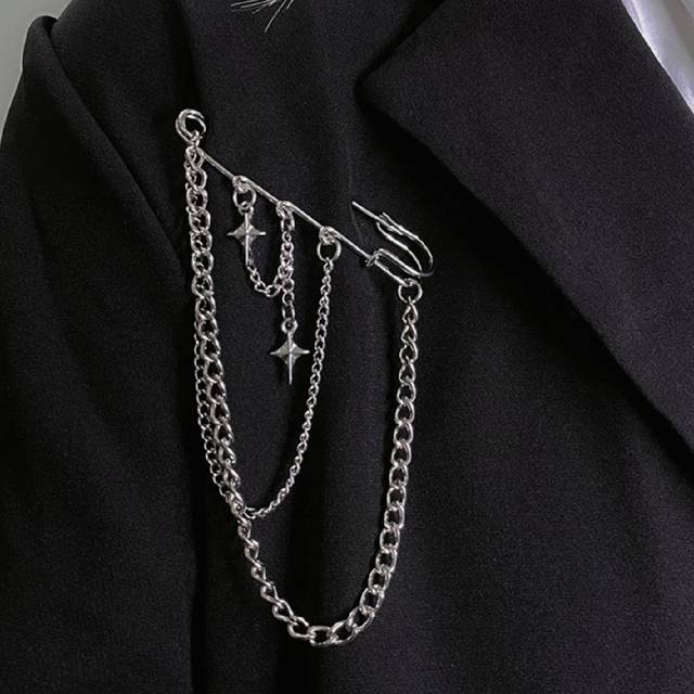 SHEIN 1pc Sweet Cool Cross Star Breast Pin Women&#39;s Fashion Suit Pin Accessories Chain Crowd Personality Pin