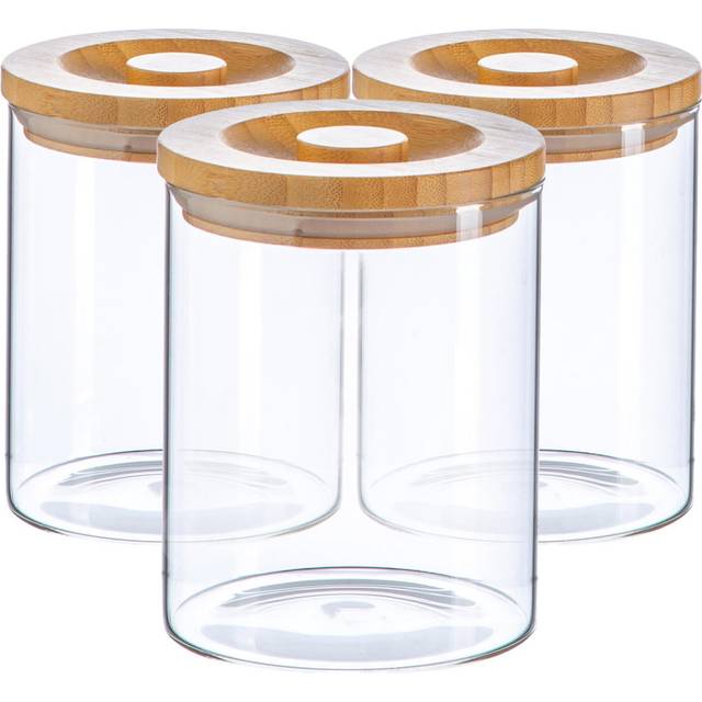 Argon Tableware Scandi Storage Jar With Wooden Lid - 750Ml - Pack Of 3, Clear