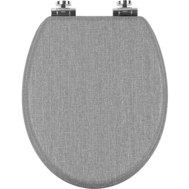 Wooden Toilet Seats Soft Close wc Seat Hinge Ideal for Standard Toilet Grey Linen - Woltu