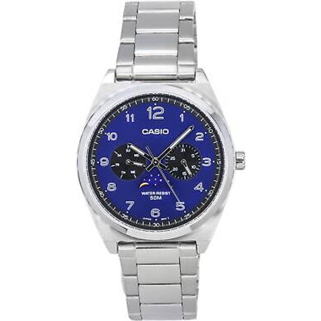 Casio Standard Analog Stainless Steel Moon Phase Blue Dial Quartz MTP-M300D-2A Men&#39;s Watch