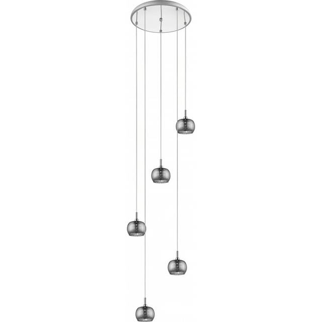 Impex Russell Orta Smoked Glass Pendant Light With Beads In Chrome Finish 5lt, Silver