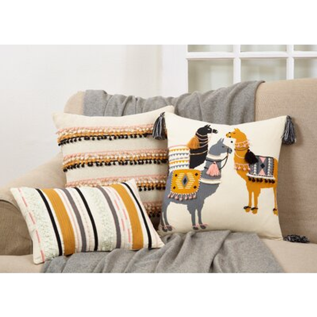 SARO LIFESTYLE Aiko Collection Llama Pack Throw Pillow With Down Filli