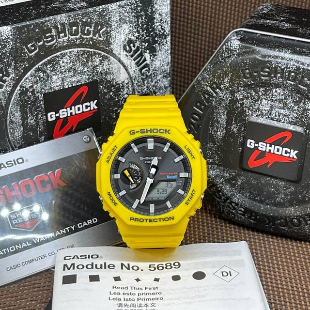 Casio G-Shock Mobile Link Analog Digital Yellow Resin Strap Black Dial Solar GA-B2100C-9A 200M Men's Watch