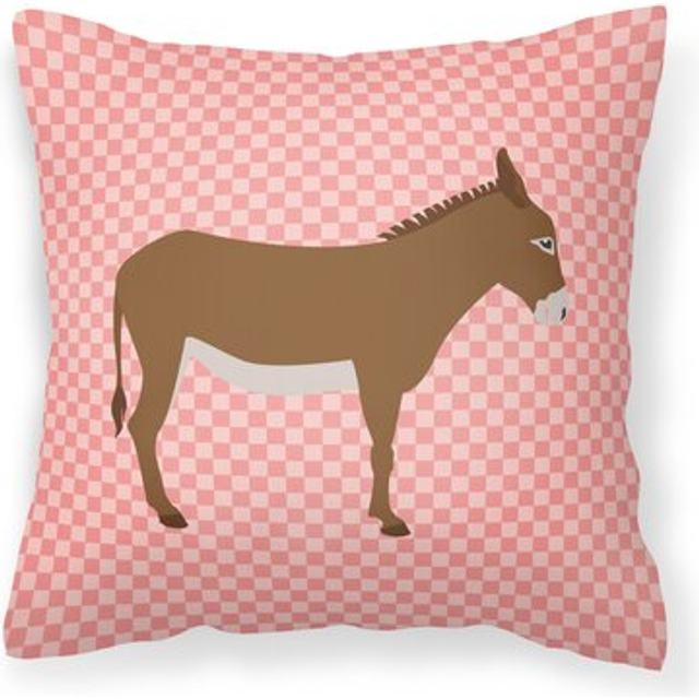 Caroline's Treasures BB7849PW1818 Cotentin Donkey Pink Check Outdoor Canvas Fabric Decorative Pillow  Multicolor