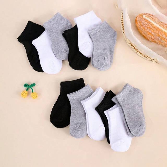 SHEIN 12 Pairs Solid Color Comfortable Breathable Unisex Baby Socks For Four Seasons