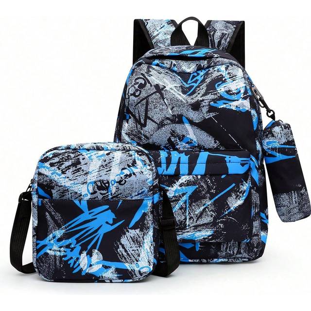 SHEIN Three Pieces Set Backpack With Lunch Box & Pencil Case, Dirt Resistant Ultra Lightweight Large Capacity Backpack For Teen Boys, Backpack Set, Travel J