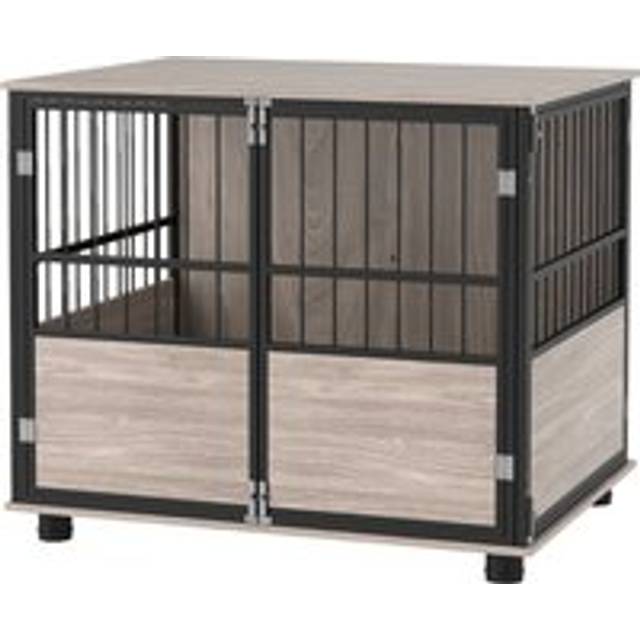 Pawhut 80cm Furniture Style Dog Crate Dog Cage End Table Indoor With 3 Doors Soft Washable Cushion, For Large Sized Dogs